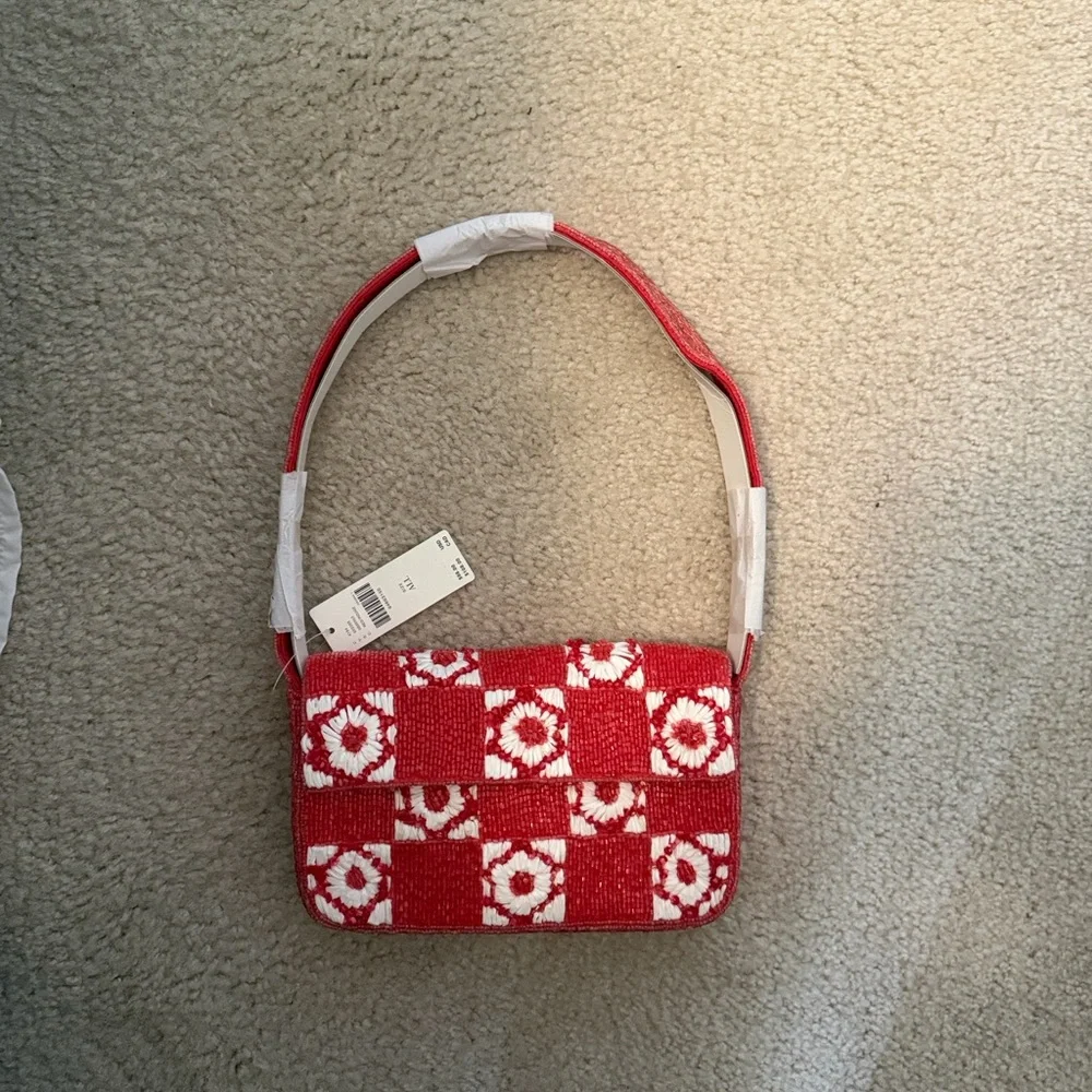 Anthropologie Red and White Fiona Beaded Bag, NWT - Picture 3 of 7